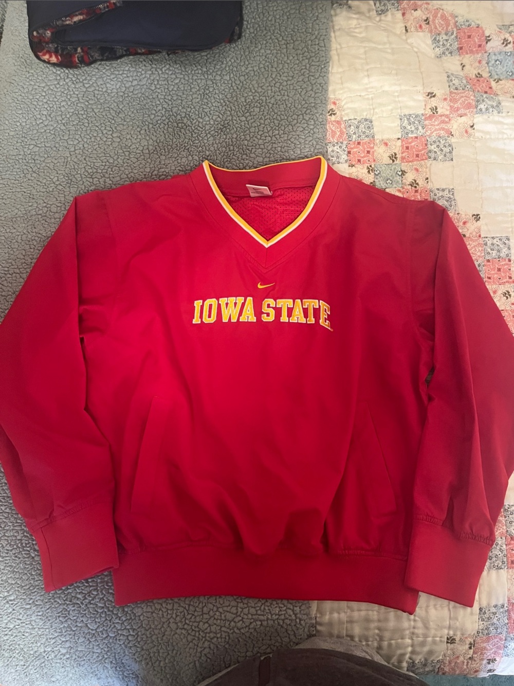 Nike Red V-Neck Iowa State Pullover with Yellow Trim